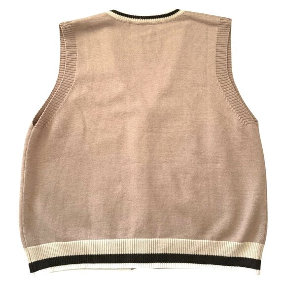 Gihuo Womens XL Beige and Brown Knit Vest With Striped Trim and Button Closure - Picture 6 of 7